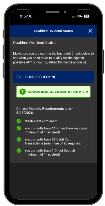 peninsula shores rewards checking